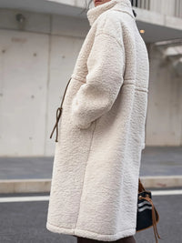 Plus Size Drawstring Zip Up Turtleneck Sherpa Coat Plus size coat Luxurious Weddings