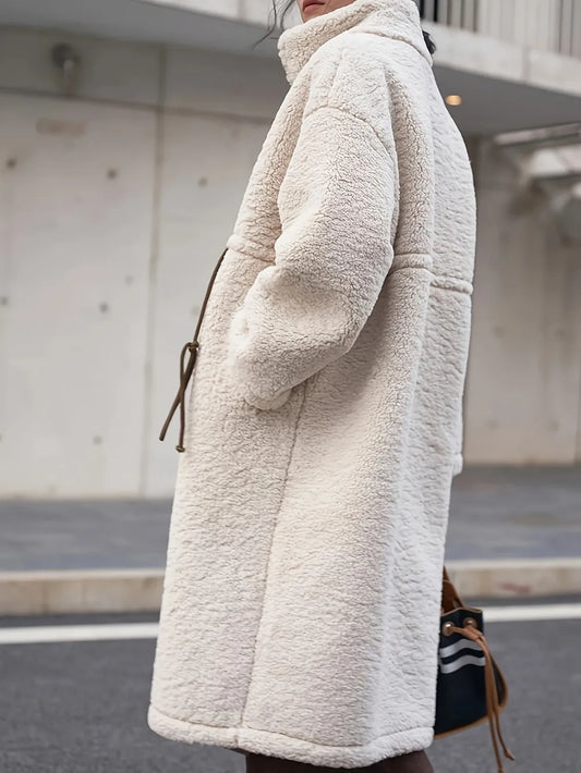 Plus Size Drawstring Zip Up Turtleneck Sherpa Coat Plus size coat Luxurious Weddings