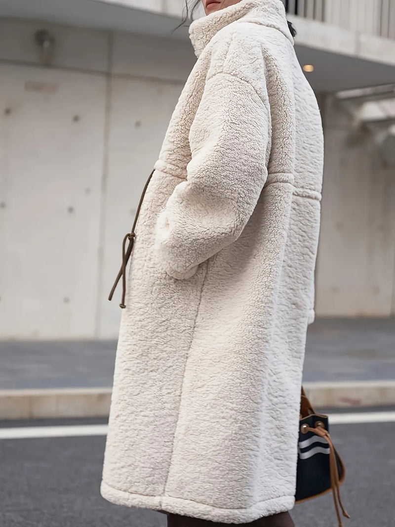 Plus Size Drawstring Zip Up Turtleneck Sherpa Coat Plus size coat Luxurious Weddings