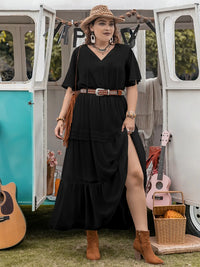 Plus Size Tie Neck Flutter Sleeve Dress Luxurious Weddings