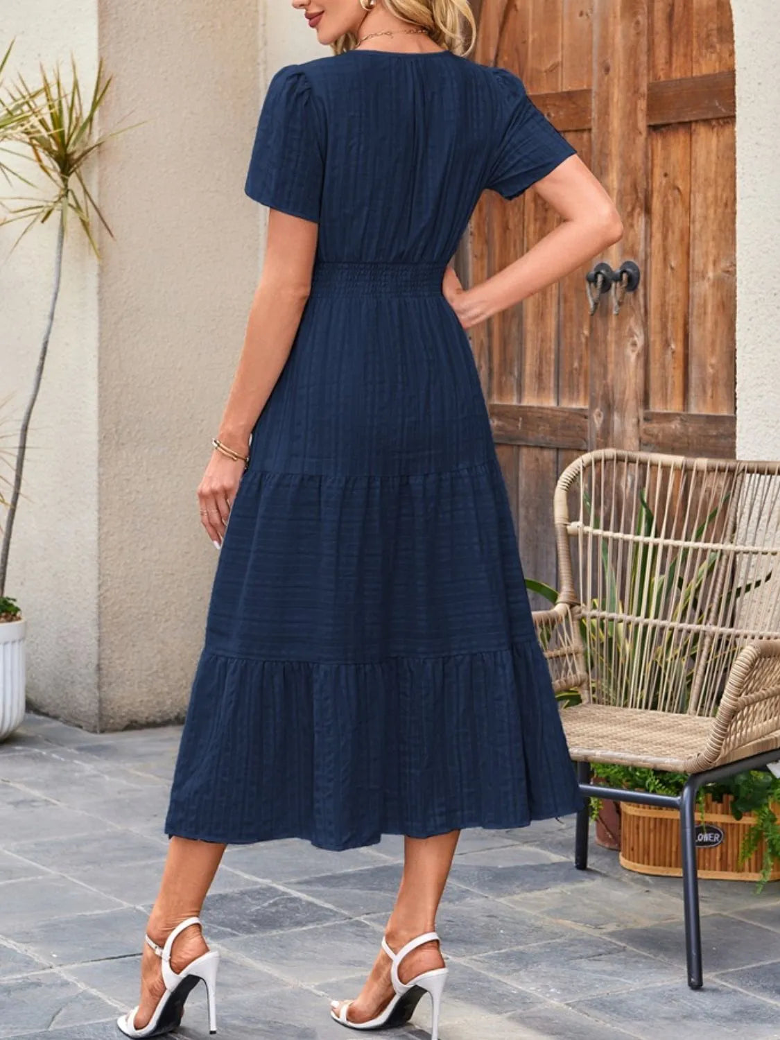 Tiered Notched Short Sleeve Dress summer dress Luxurious Weddings