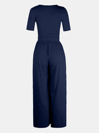 Scoop Neck Short Sleeve Jumpsuit Jumpsuit Luxurious Weddings