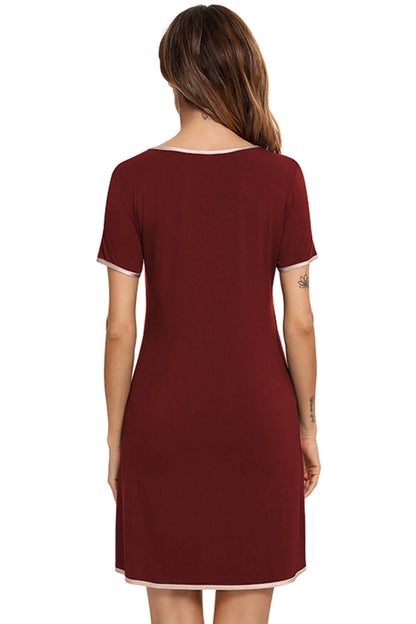 Contrast Trim Pocketed Round Neck Lounge Dress sleepwear Luxurious Weddings