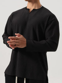 Men's Plus Size Notched Long Sleeve Top Long sleeved Luxurious Weddings