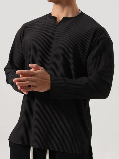 Men's Plus Size Notched Long Sleeve Top Long sleeved Luxurious Weddings