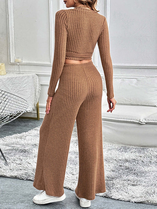 Perfee Surplice Long Sleeve Top and Pants Set Matching Sets Luxurious Weddings