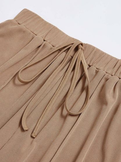Round Neck Long Sleeve Top and Tied Pants Set Matching Sets Luxurious Weddings