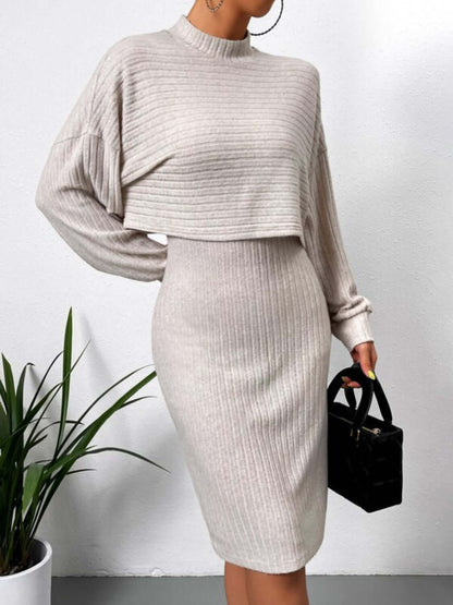 Mock Neck Long Sleeve Top and Wide Strap Dress Set Matching Sets Luxurious Weddings
