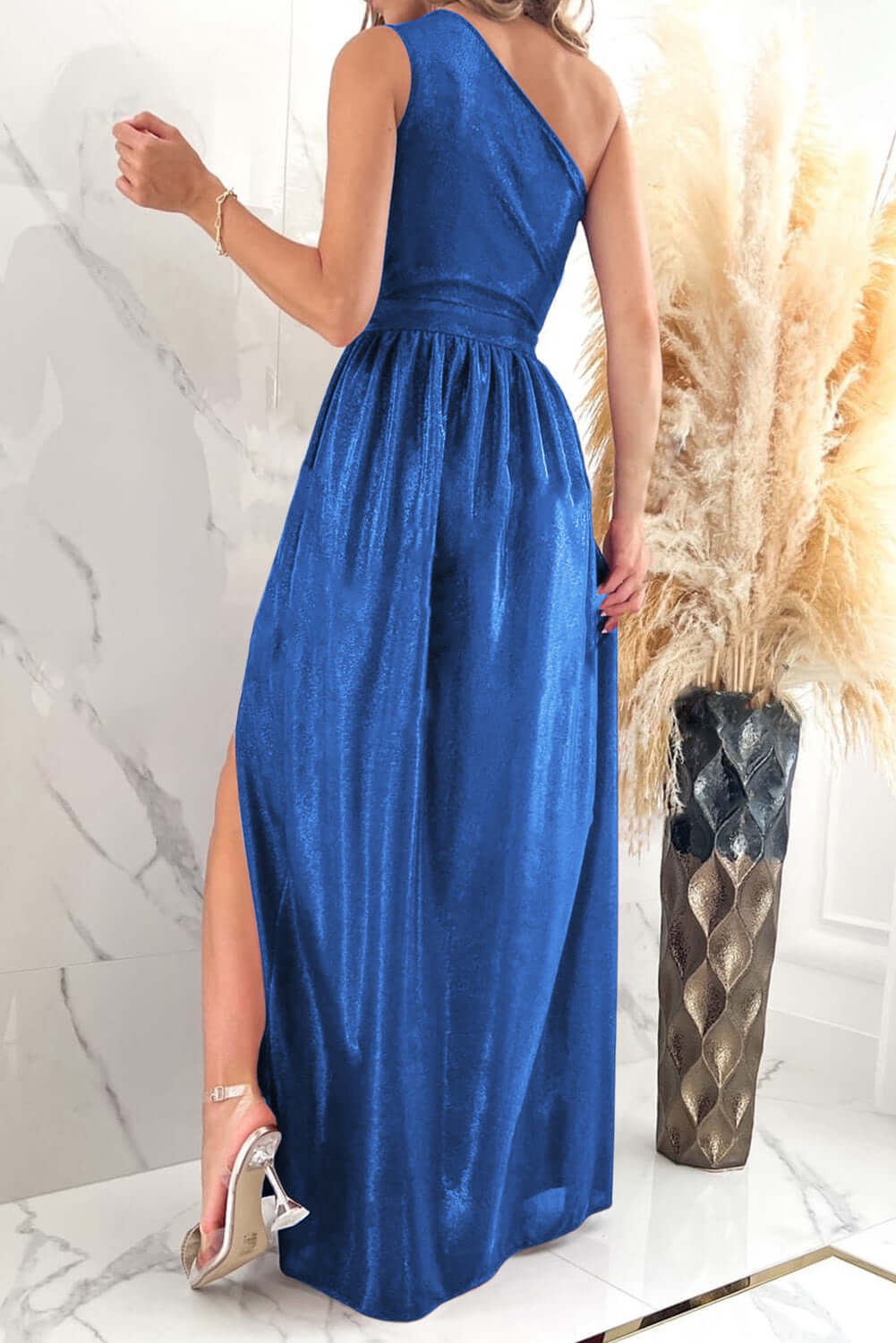 One Shoulder Slit Ruched Maxi Dress bridesmaids dress Luxurious Weddings