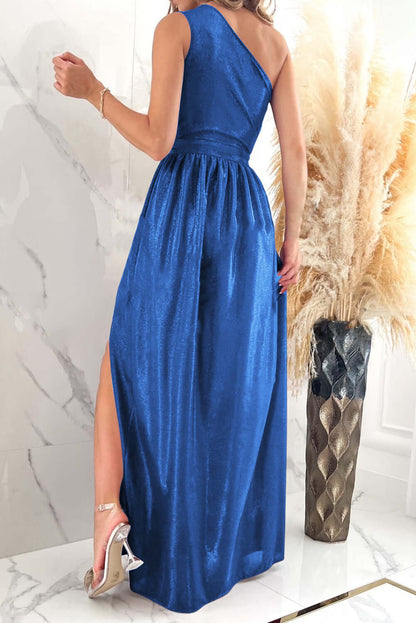 One Shoulder Slit Ruched Maxi Dress bridesmaids dress Luxurious Weddings