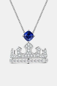 Zircon Lab-Grown Sapphire Crown Shape Pendant Necklace Necklace Luxurious Weddings