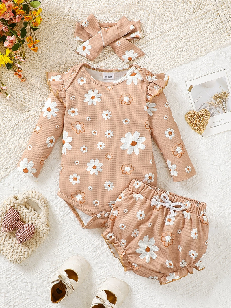 Children's Ruffled Floral Bodysuit and Bloomer, Headband Set kids clothing Luxurious Weddings