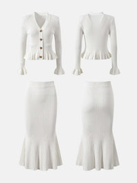 Ruffled V-Neck Top and Midi Skirt Sweater Set Matching Sets Luxurious Weddings