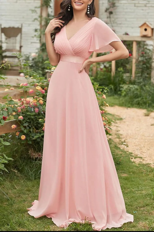 Surplice Flutter Sleeve Maxi Dress bridesmaids dress Luxurious Weddings