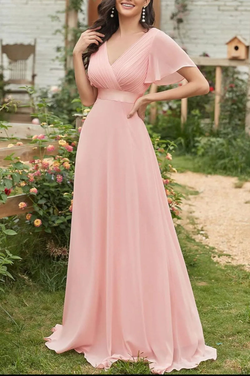 Surplice Flutter Sleeve Maxi Dress bridesmaids dress Luxurious Weddings