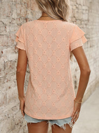Eyelet Round Neck Double Layered Ruffled Short Sleeve Top Luxurious Weddings