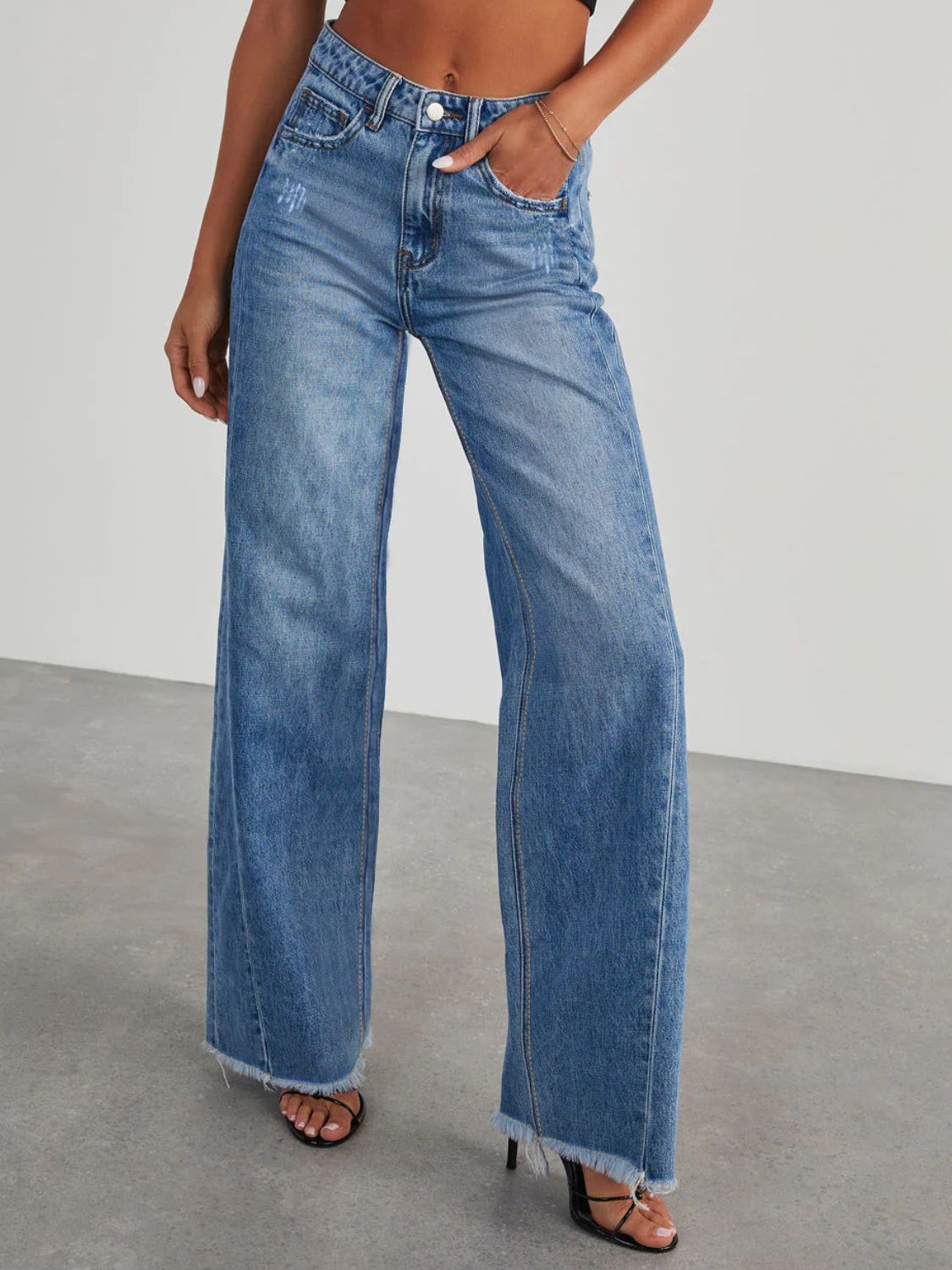 Raw Hem Wide Leg Jeans Jeans Luxurious Weddings