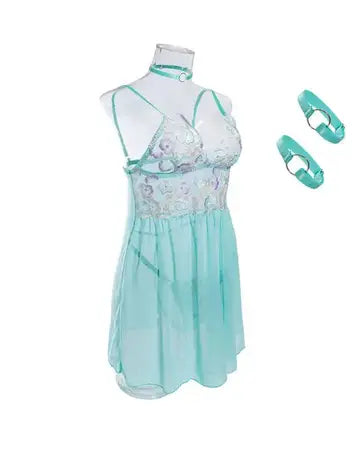 Floral Pattern Sheer Mesh Patch Babydoll Women's Clothing Luxurious Weddings