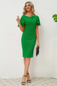 Slit Round Neck Flutter Sleeve Dress Sleeve dress Luxurious Weddings