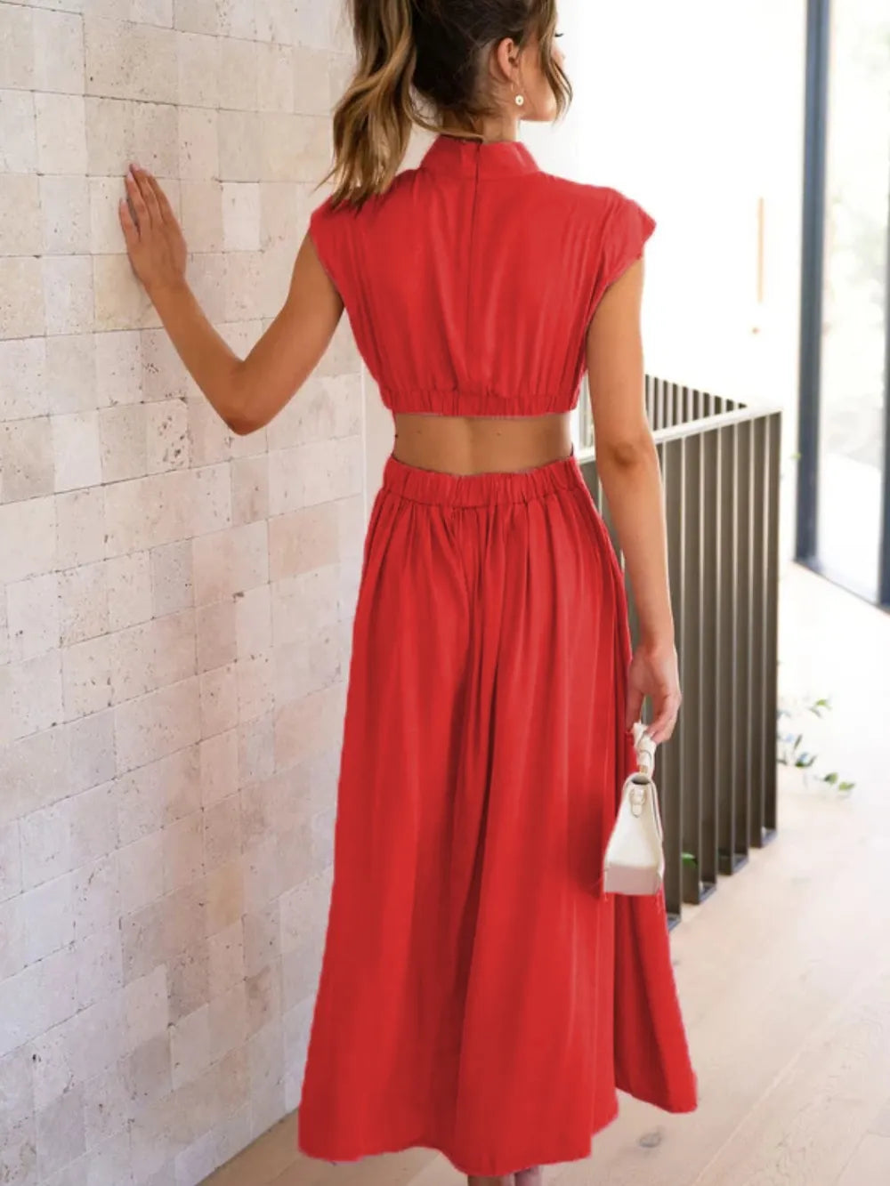 Cutout Mock Neck Sleeveless Ruched Dress Sleeveless dress Luxurious Weddings