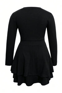 Plus Size Layered V-Neck Long Sleeve Mini Dress Mini Dress Luxurious Weddings