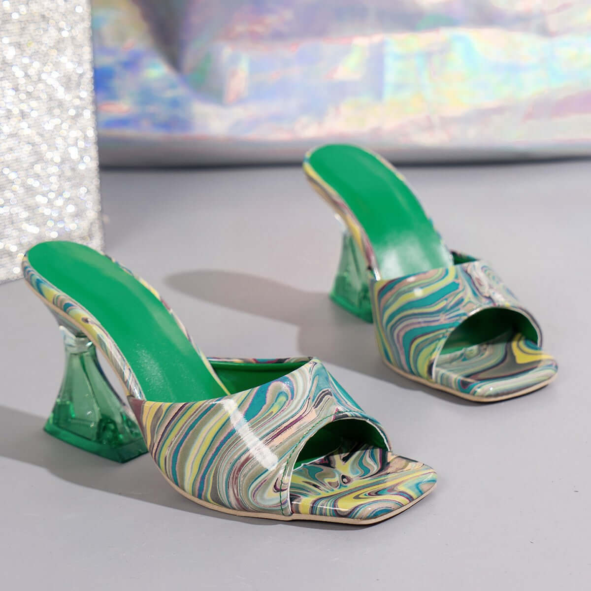 Contrast Peep Toe Mid Heels Sandals High Heels Luxurious Weddings