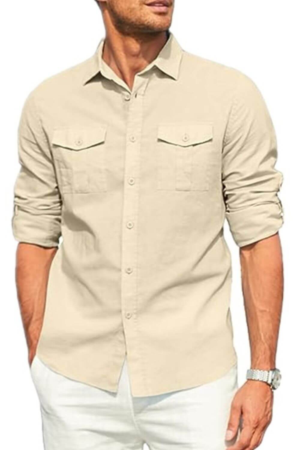 Men's Plus Size Button Down Collared Neck Long Sleeve Shirt shirts Luxurious Weddings