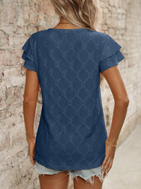 Eyelet Round Neck Double Layered Ruffled Short Sleeve Top Luxurious Weddings