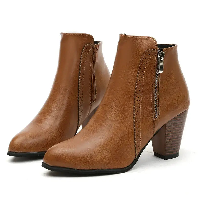 PU Leather Block Heel Boots boots Luxurious Weddings