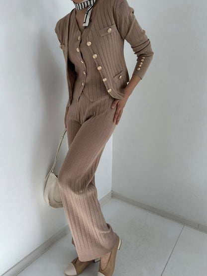 V-Neck Tank, Cardigan and Pants Three-Piece Sweater Set Matching Sets Luxurious Weddings