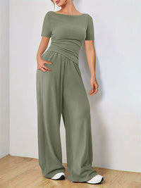 Round Neck Short Sleeve T-Shirt and Pants Set Matching Sets Luxurious Weddings