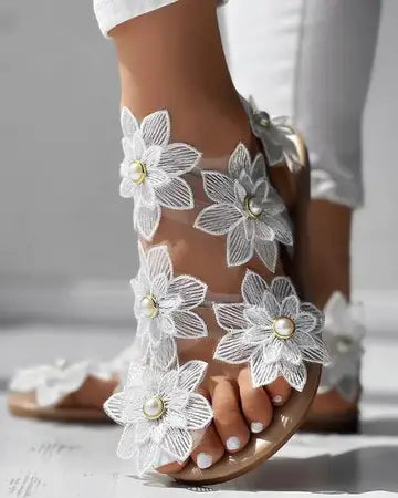 Toe Ring Flower Design Flat Sandals Shoes Luxurious Weddings
