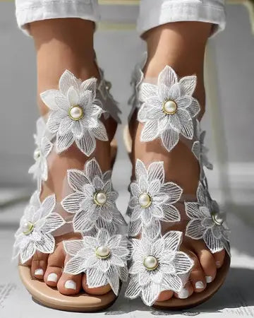 Toe Ring Flower Design Flat Sandals Shoes Luxurious Weddings