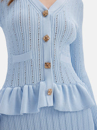 Ruffled V-Neck Top and Midi Skirt Sweater Set Matching Sets Luxurious Weddings