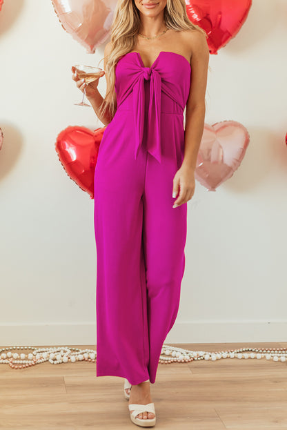 Bright Pink Bowknot Strapless Wide Leg Jumpsuit Bottoms/Jumpsuits & Rompers Luxurious Weddings