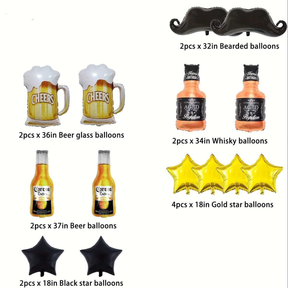 Beer Mylar Helium Balloon Set - 14pcs Balloons Luxurious Weddings