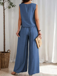 Round Neck Sleeveless Top and Wide Leg Pants Set Matching Sets Luxurious Weddings