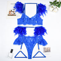 Feather Sexy Lingerie Lace Women Underwear Bra Panty Lingerie Set Luxurious Weddings