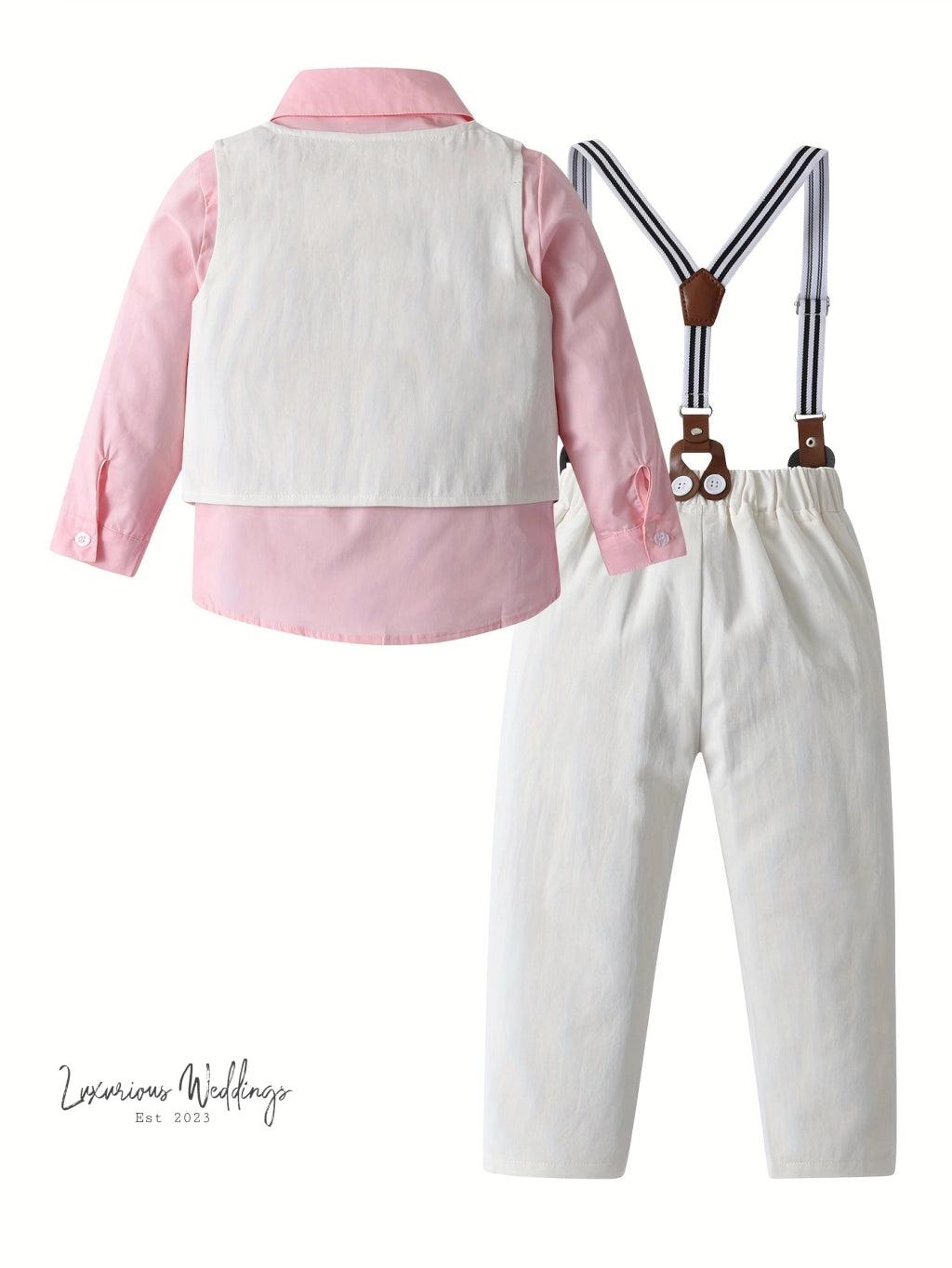 Boys Formal Outfit Set - Long Sleeve, Leaves Print, Bowtie,Vest Luxurious Weddings