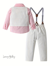 Boys Formal Outfit Set - Long Sleeve, Leaves Print, Bowtie,Vest Luxurious Weddings