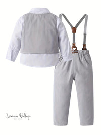 Boys Formal Outfit Set - Long Sleeve, Leaves Print, Bowtie,Vest Luxurious Weddings