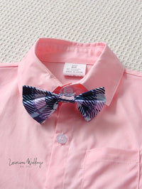 Boys Formal Outfit Set - Long Sleeve, Leaves Print, Bowtie,Vest Luxurious Weddings