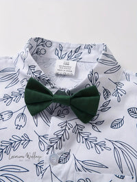Boys Formal Outfit Set - Long Sleeve, Leaves Print, Bowtie,Vest Luxurious Weddings