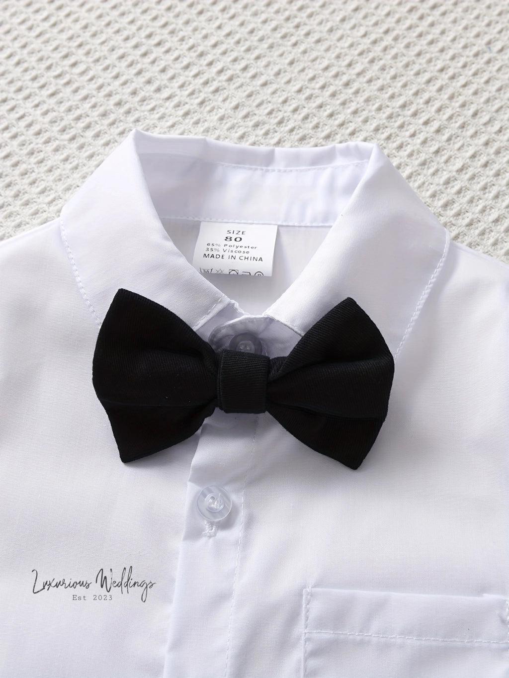 Boys Formal Outfit Set - Long Sleeve, Leaves Print, Bowtie,Vest Luxurious Weddings