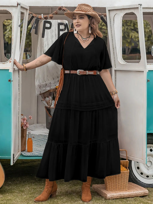 Plus Size Tie Neck Flutter Sleeve Dress Luxurious Weddings
