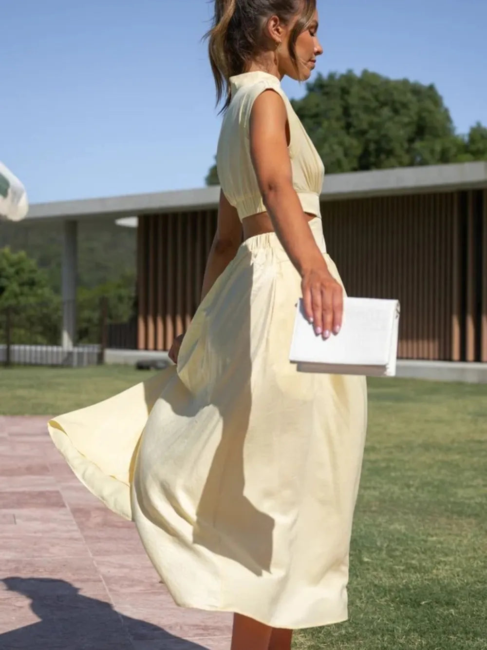 Cutout Mock Neck Sleeveless Ruched Dress Sleeveless dress Luxurious Weddings