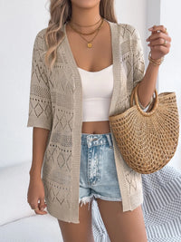Openwork Open Front Half Sleeve Cardigan Cardigans Luxurious Weddings
