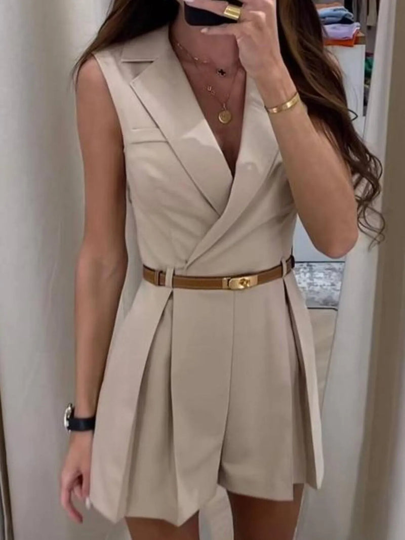 Solid Sleeveless Surplice Romper Jumpsuits Luxurious Weddings
