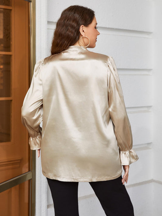 Plus Size Flounce Sleeve Band Collar Shirt Plus size shirt Luxurious Weddings