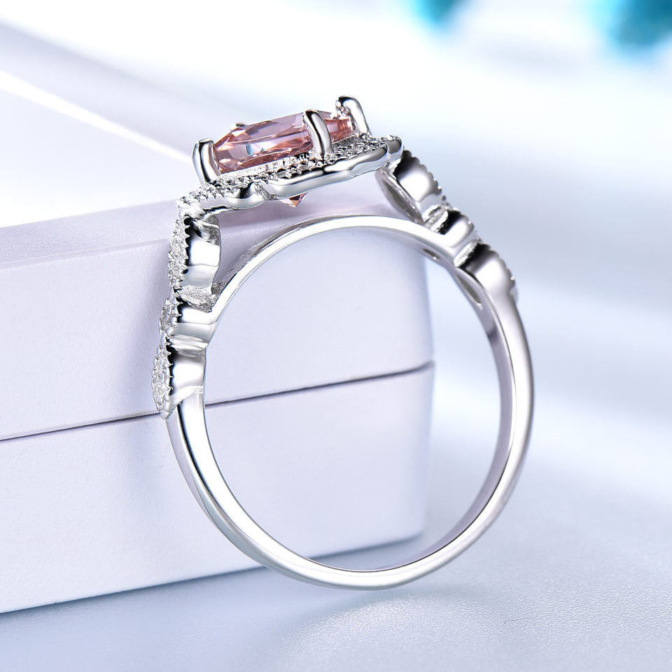 Valentine's Day Luxury Morganite Sterling Silver Ring Ring Luxurious Weddings